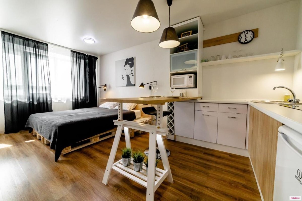 Кухня студия 18 кв м варианты зонирования