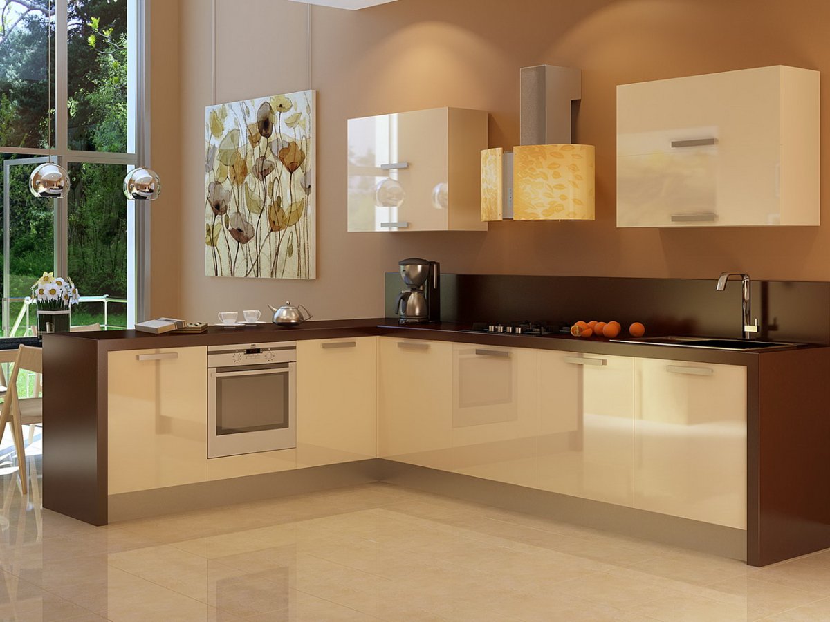 Бежевая деревянная кухня