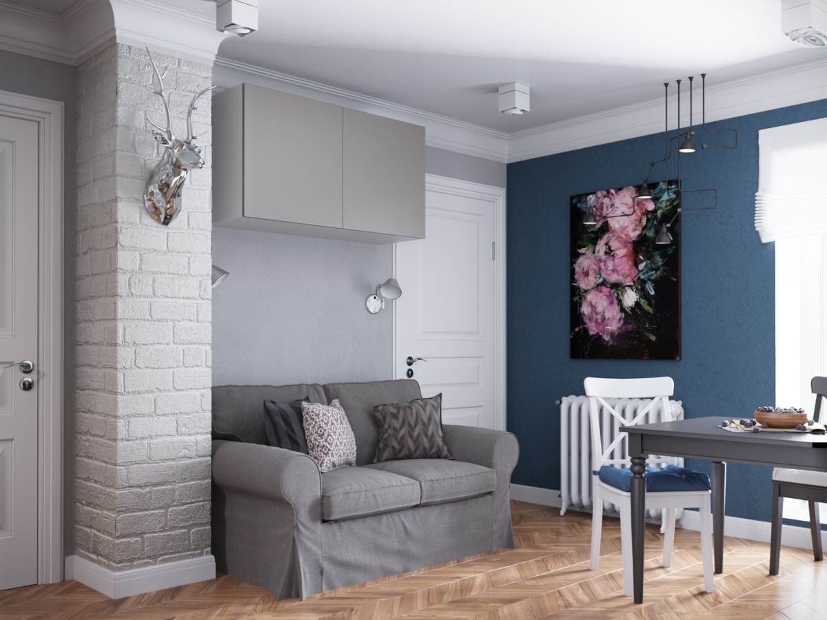 Кирпичная стена в интерьере кухни