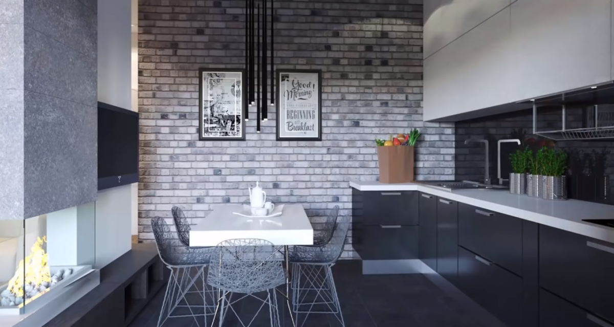 Белые кирпичики в интерьере кухни