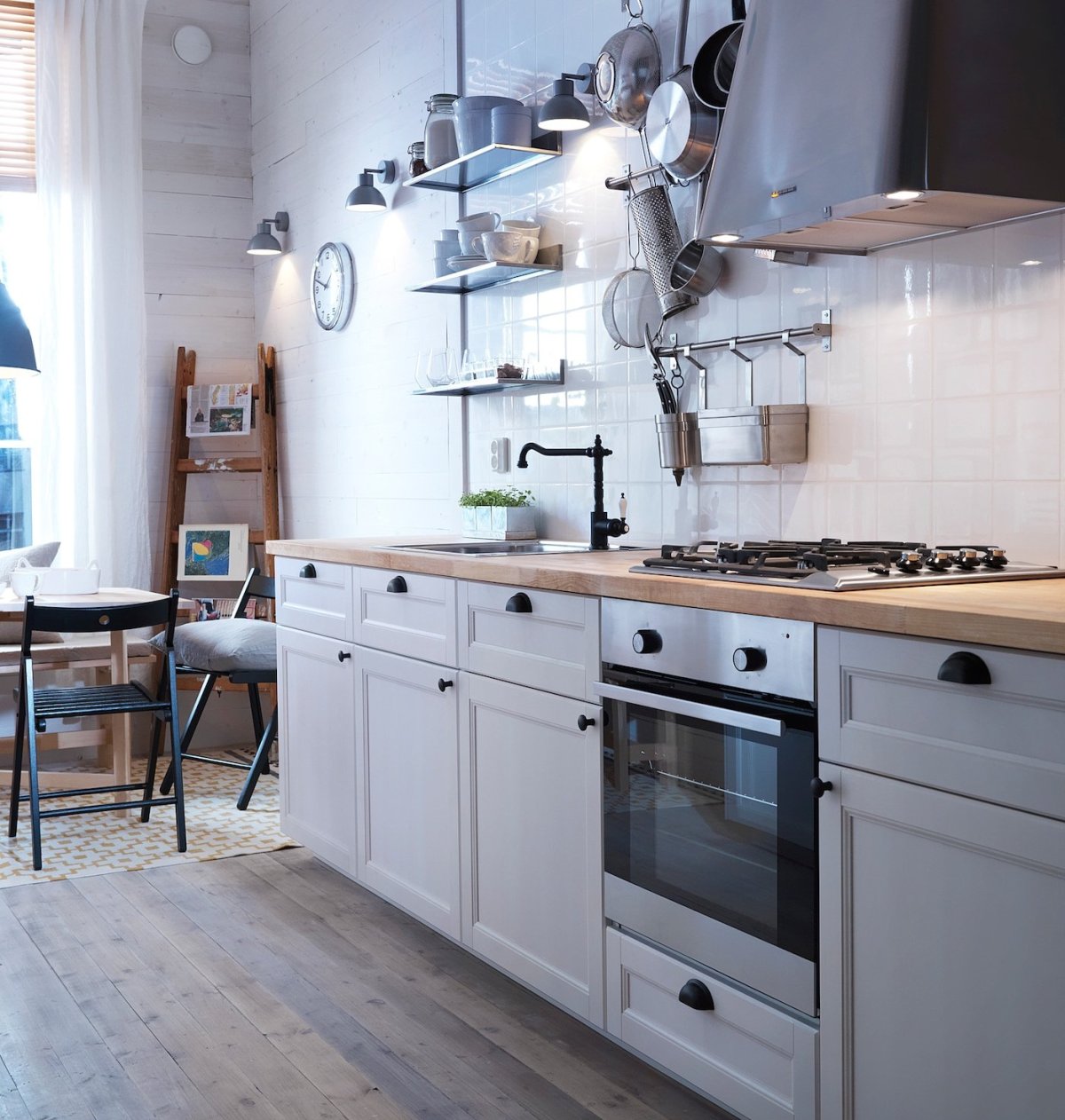 Кухня икеа белая с деревянной столешницей