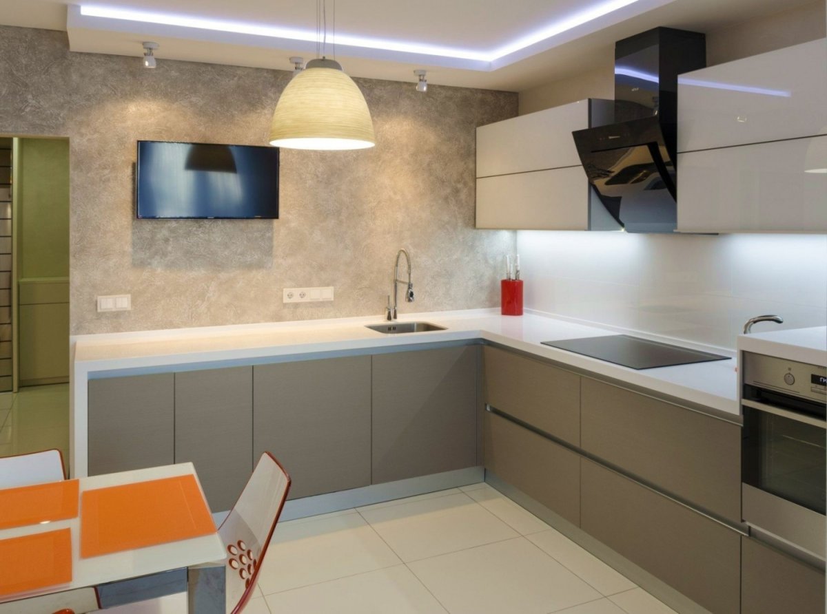 Угловые современные кухни без ручек