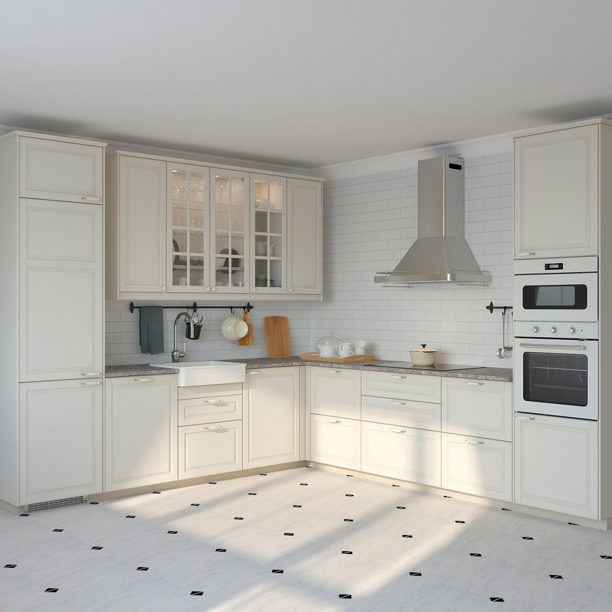 Кухня в скандинавском стиле с микроволновкой