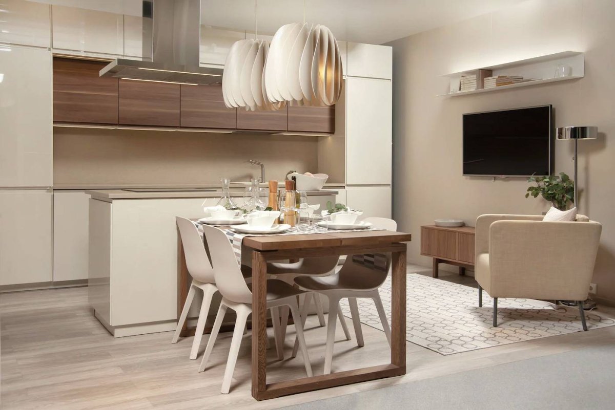 Квартира в бежевых тонах с икеа кухней