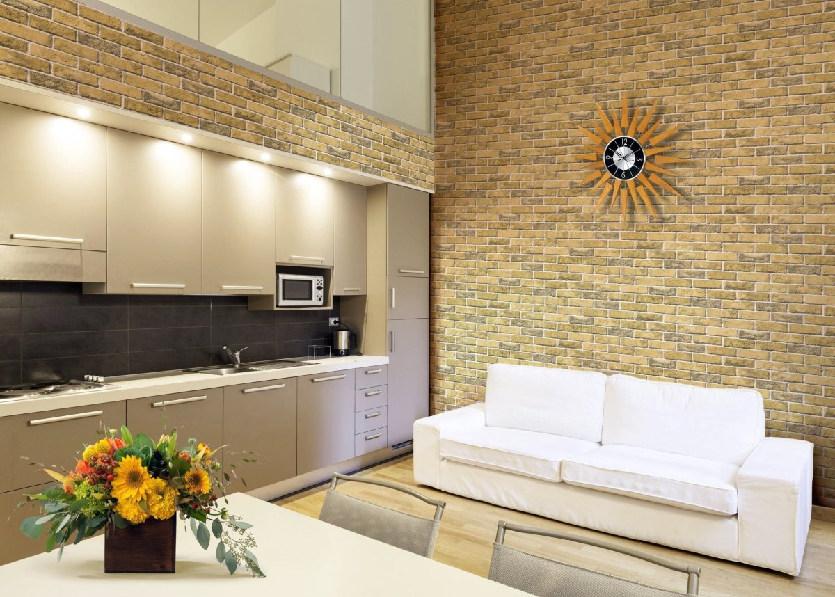 Гипсовый кирпич в интерьере кухни