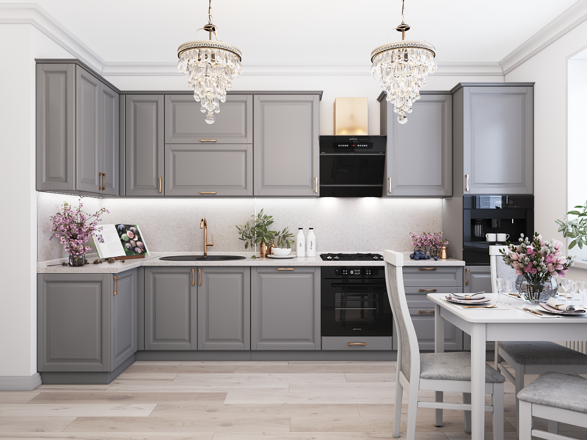 Черно-белая кухня в неоклассическом стиле