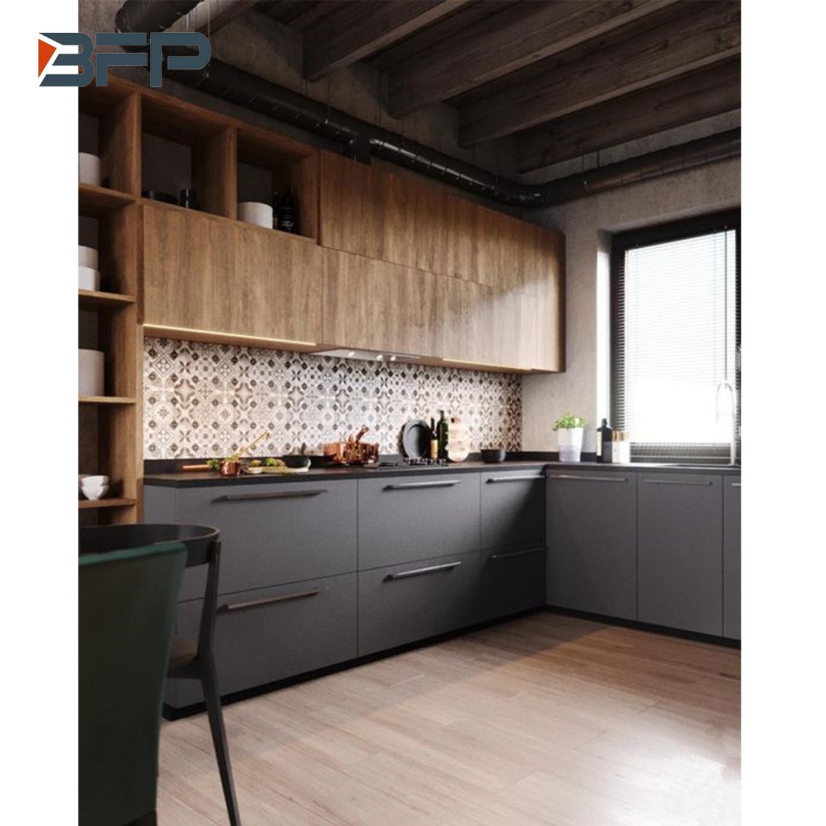 Серо коричневая кухня