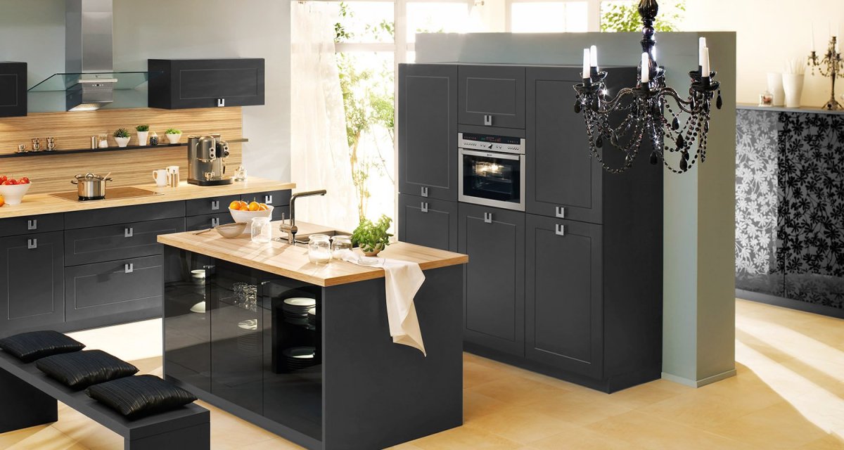 Кухня графит с деревом цвет стен