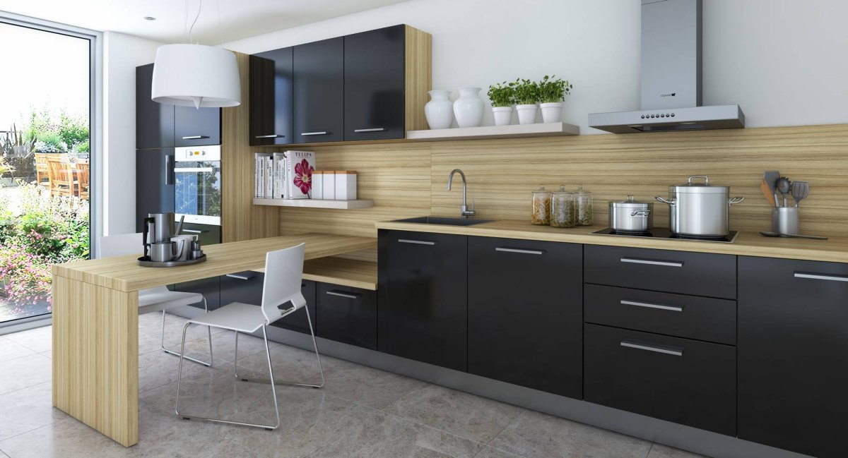 Серые стены в интерьере кухни