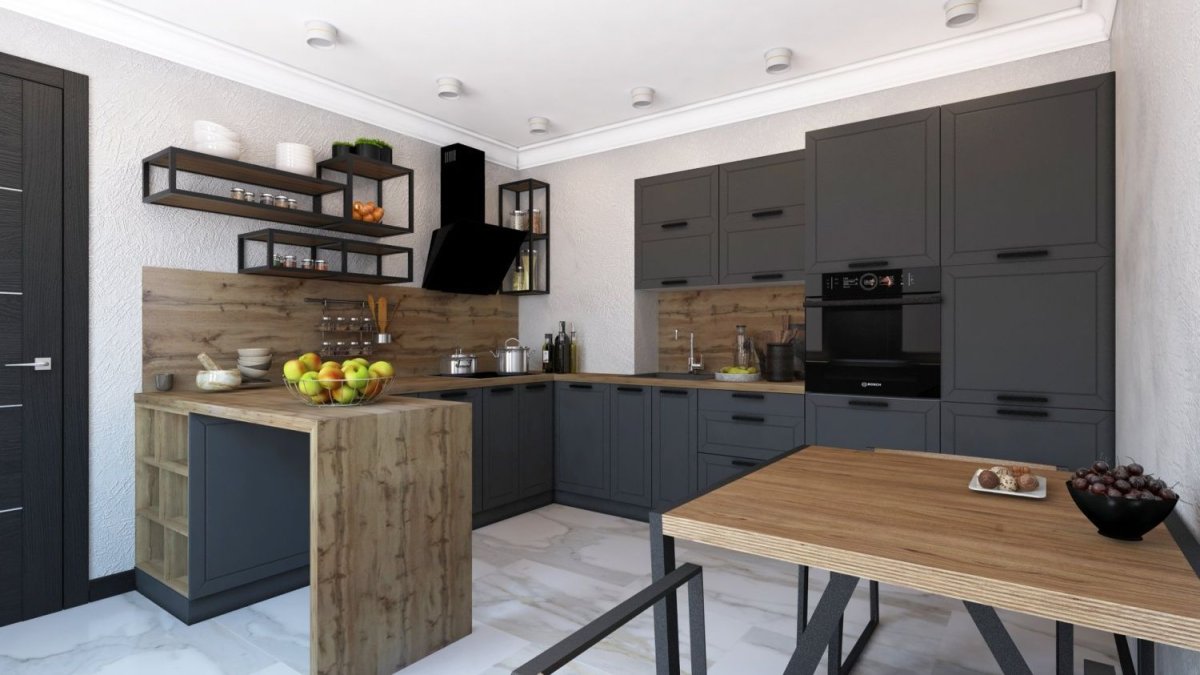 Кухня Валерия Сурская мебель антрацит глянец