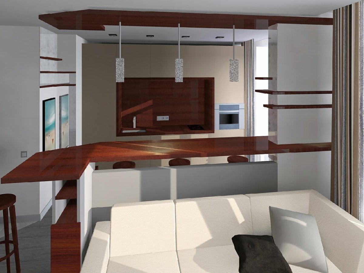 Кухня-гостиная с барной стойкой