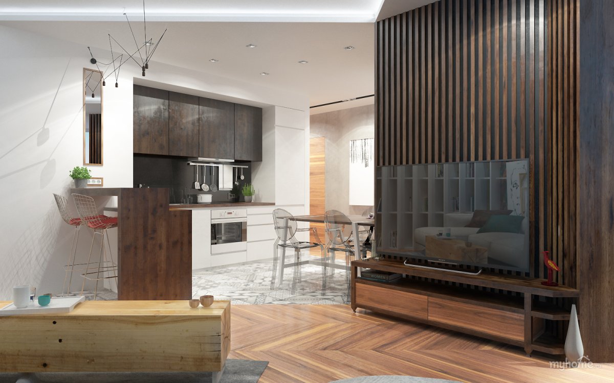 Зонирование интерьера фактурами