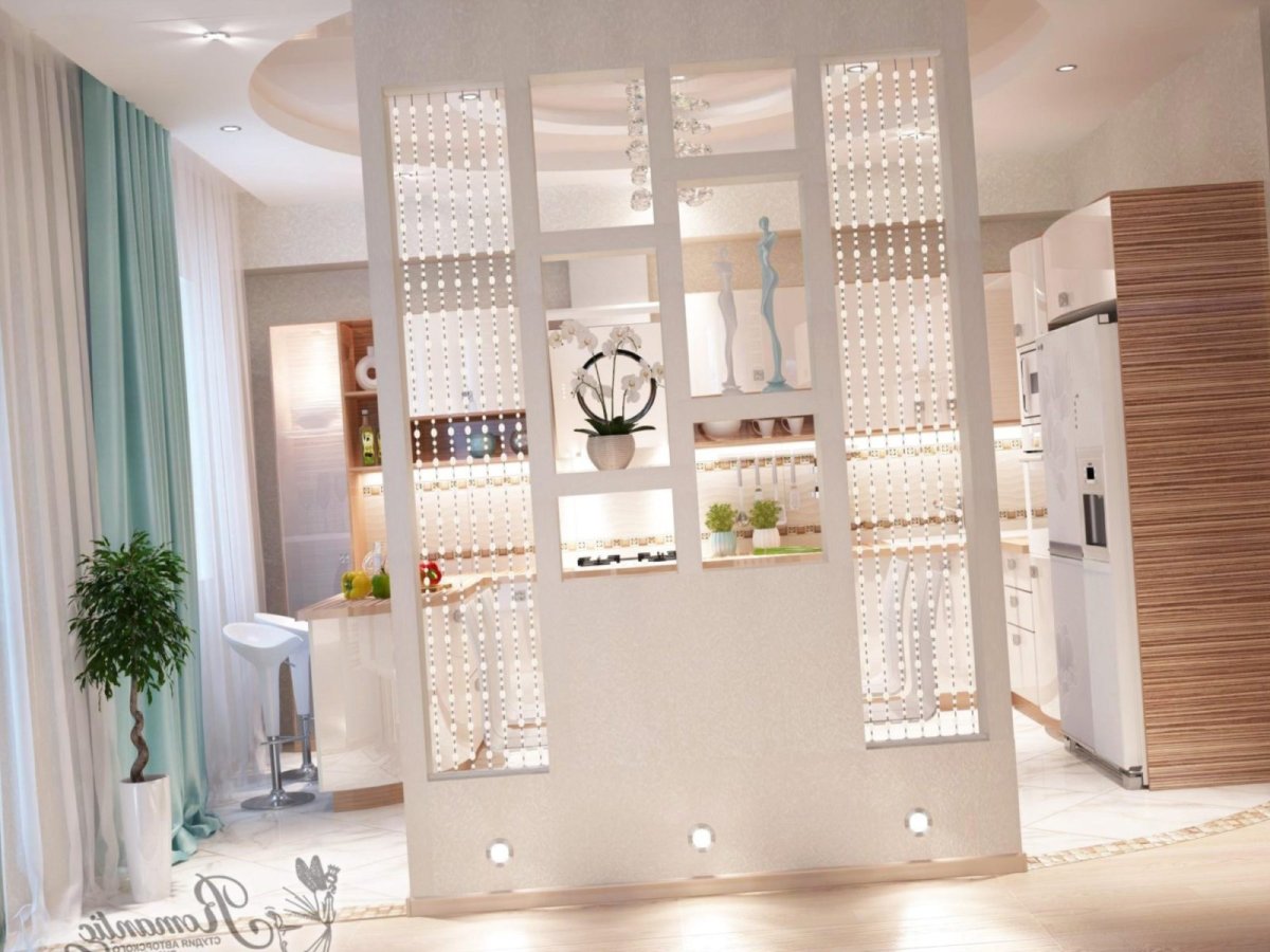 Декоративная перегородка для зонирования кухни и гостиной