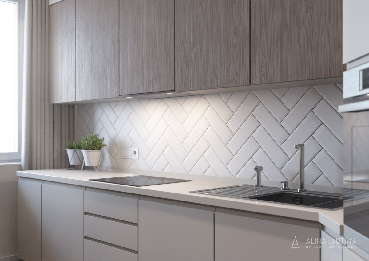 Плитка елочка на фартук кухни