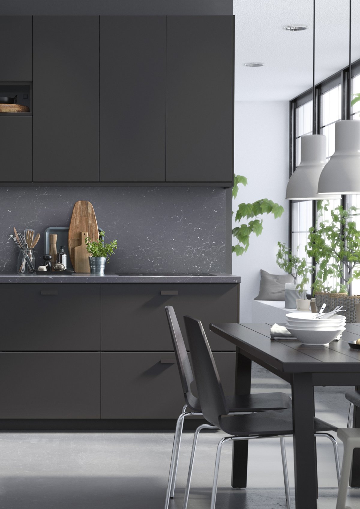 Кухня Кунгсбакка в интерьере с деревянной столешницей