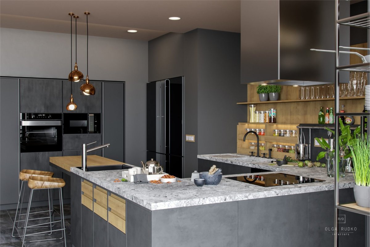 Кухня-столовая антрацит