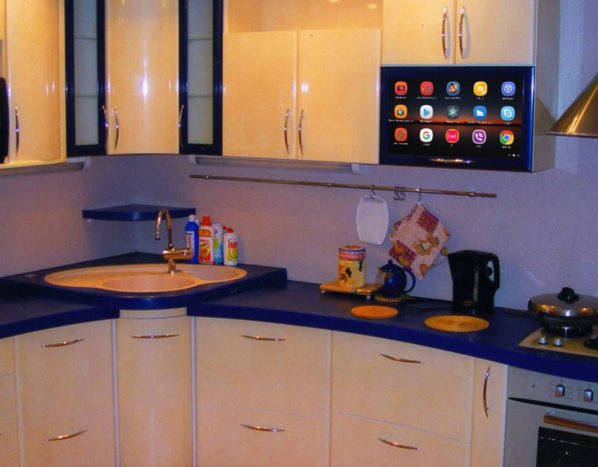 Кухонный гарнитур синяя столешница