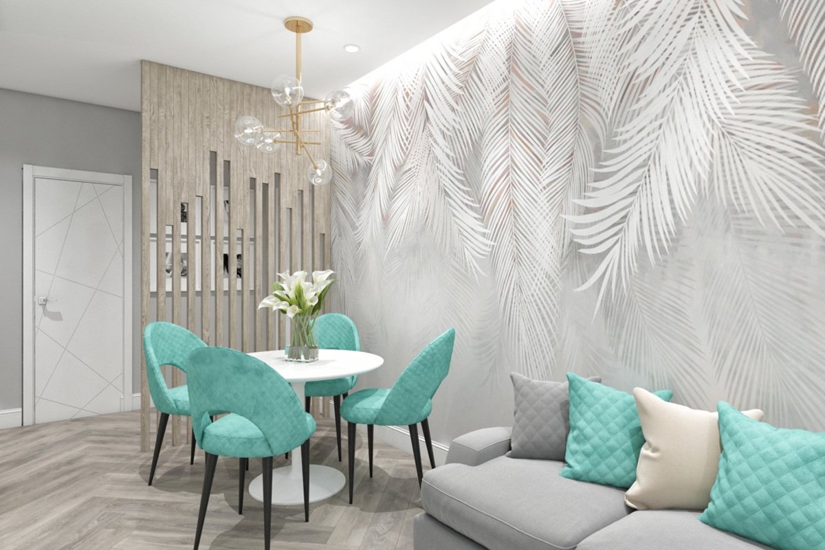 Перья на стене в интерьере