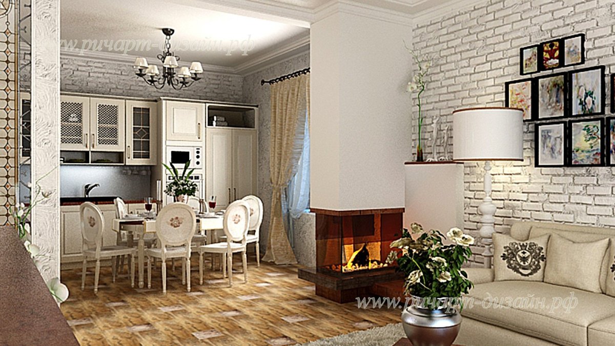 Кирпичная стена в интерьере гостиной