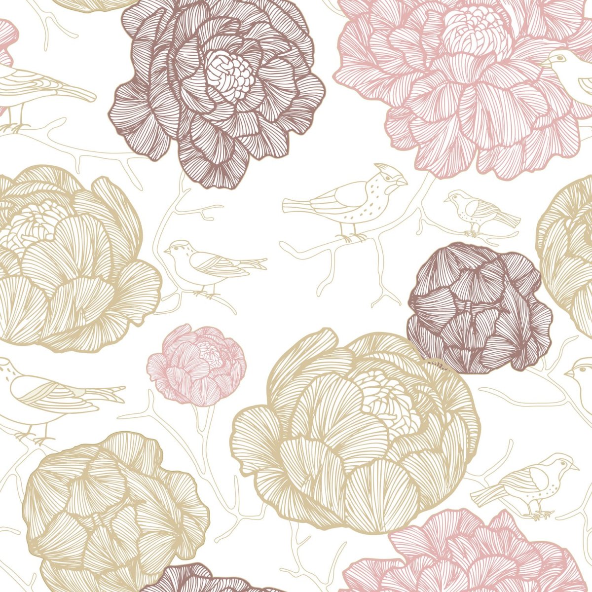 Бежевые обои с цветами