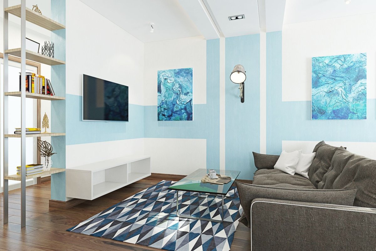 Гостиная в холодных тонах