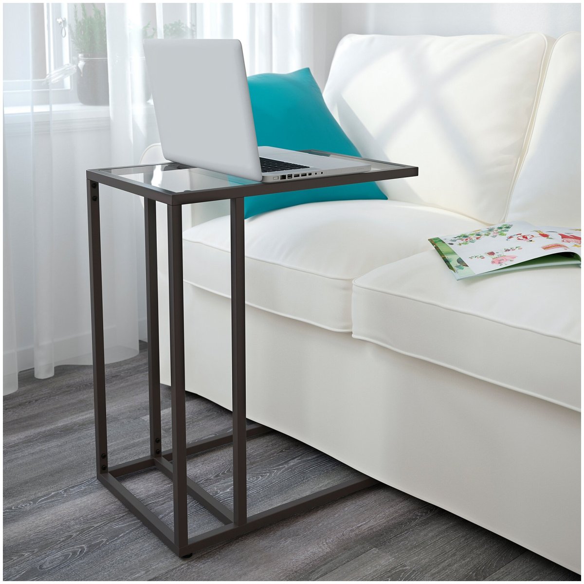 Vittsjö ВИТШЁ подставка д/ноутбука, черно-коричневый/стекло 35x65 см