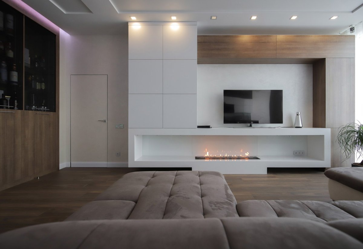 Биокамин под телевизором