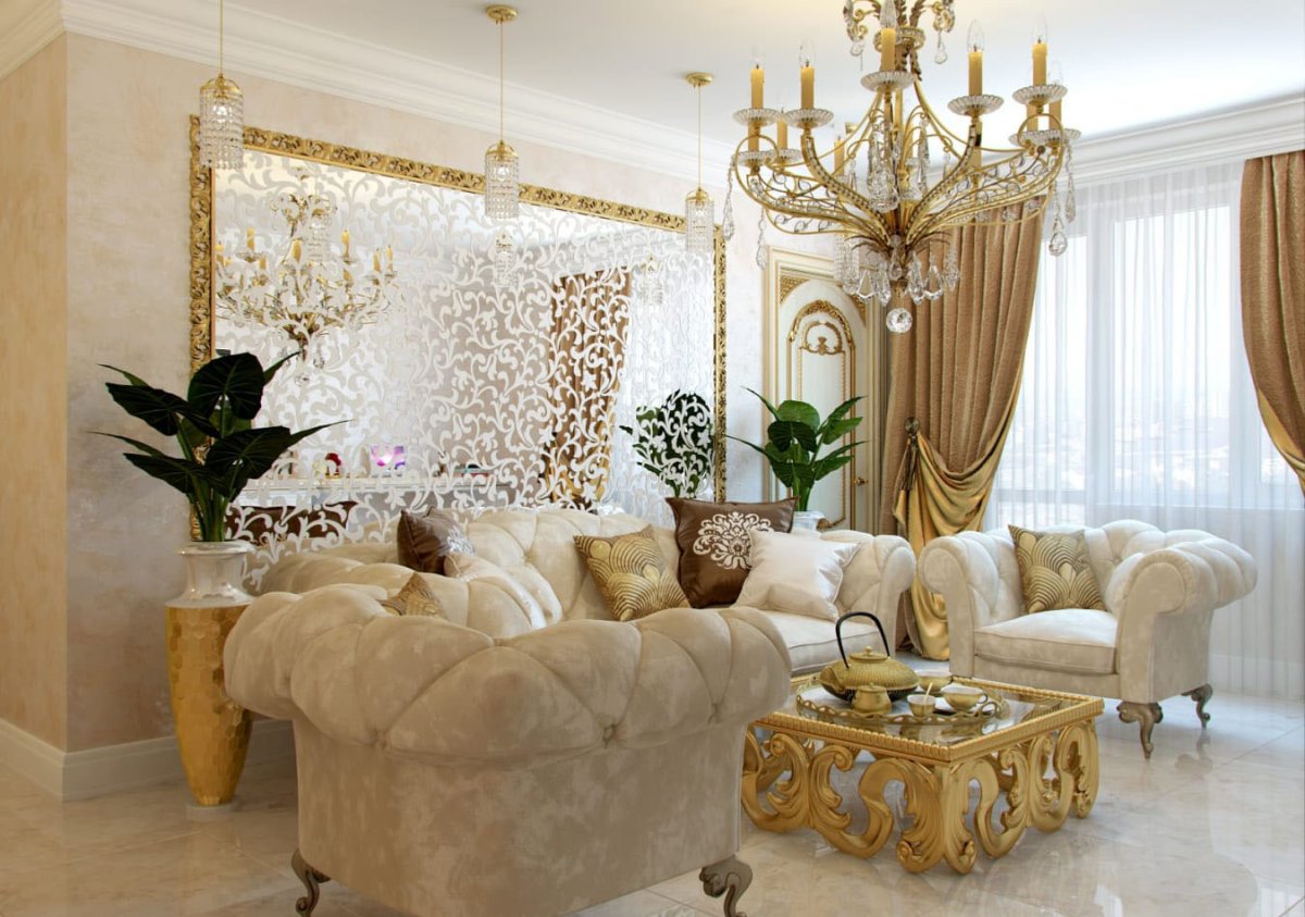 Гостиная в золотистом цвете