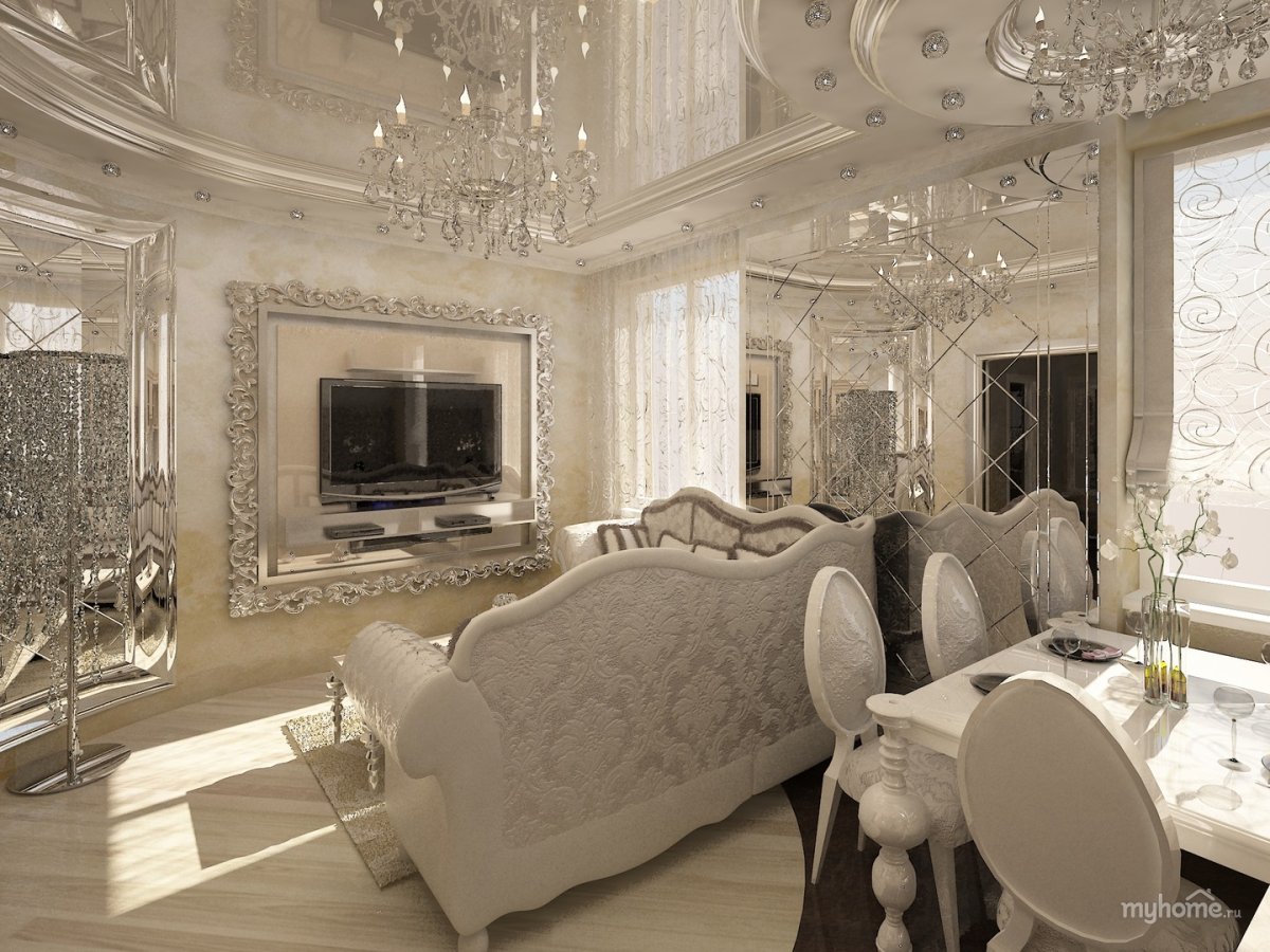 Гостиная в бело золотых тонах