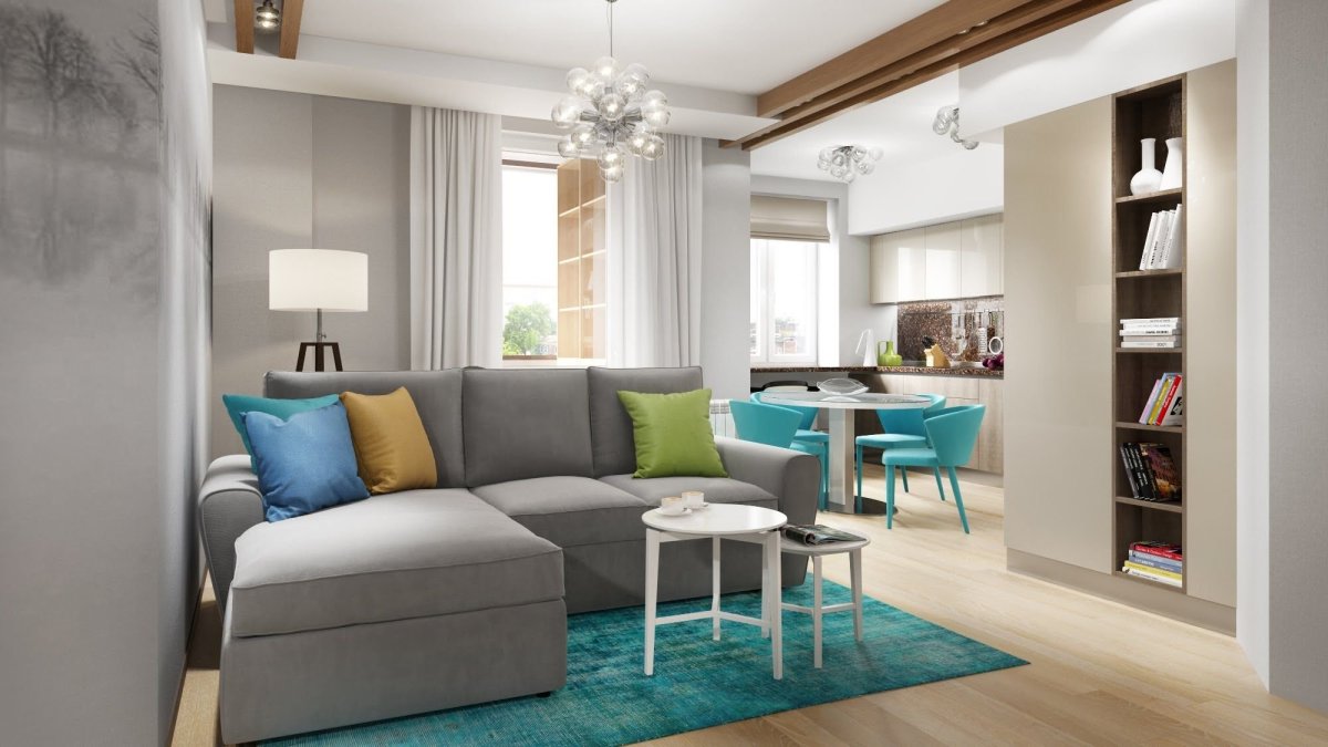 Бело бирюзовая гостиная