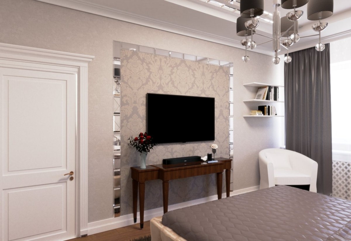 Молдинги на стене с телевизором