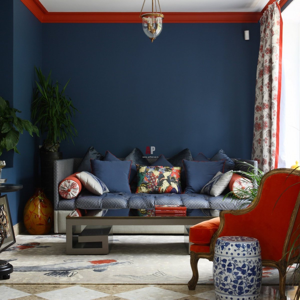Синие стены в интерьере