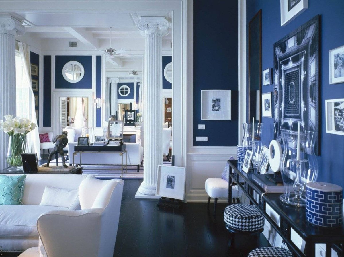 Синие стены в интерьере