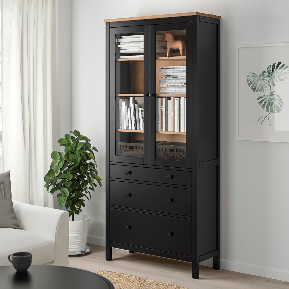 Hemnes ХЕМНЭС шкаф-витрина с 3 ящиками