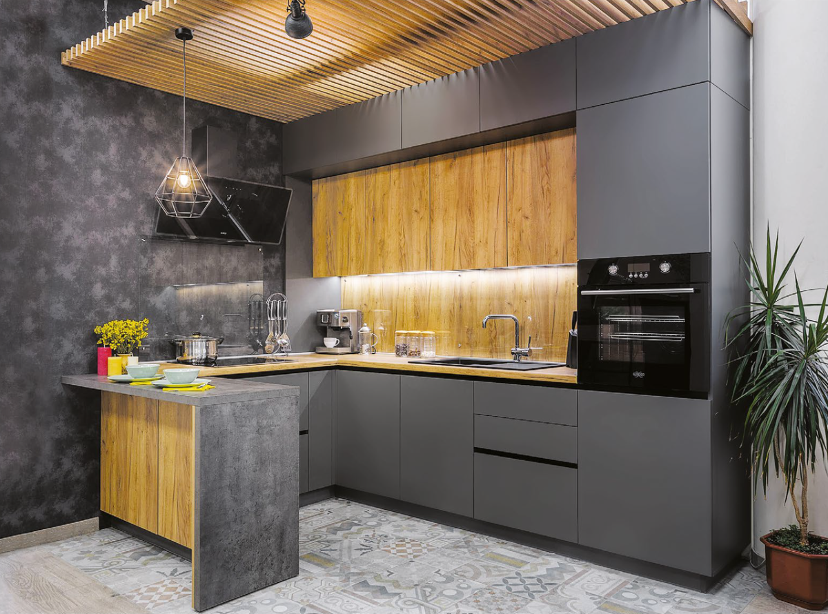 Кухня бетон и дерево