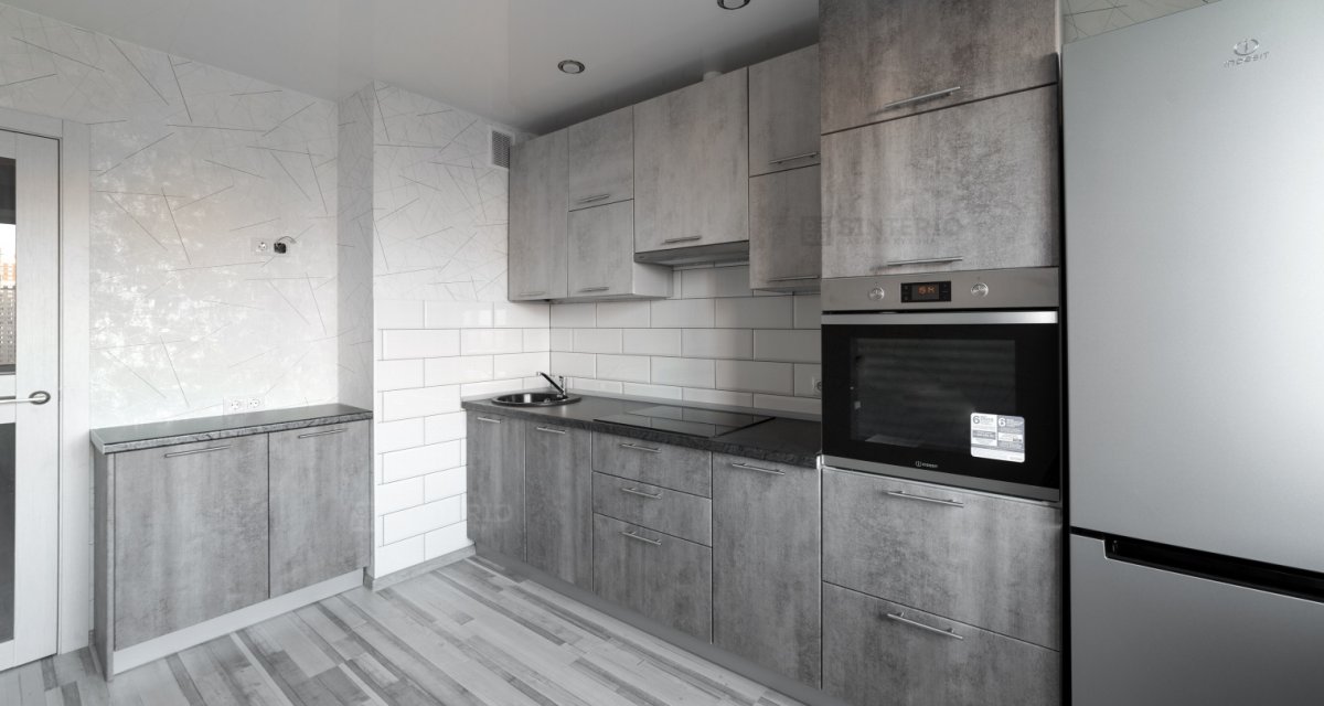 Кухня гостиная в сером цвете