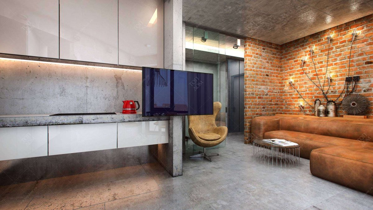 Белая кухня в стиле лофт