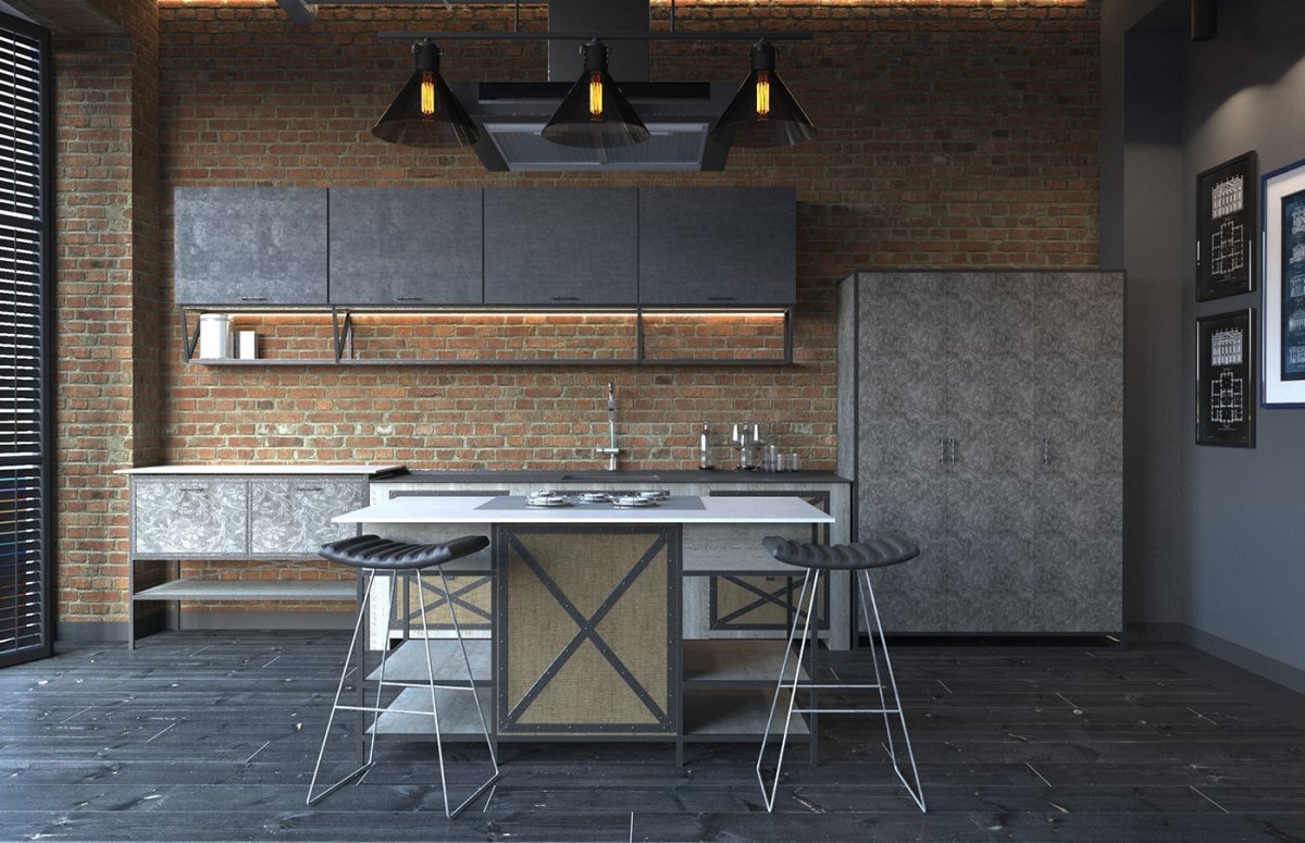 Кухня лофт бетон и дерево