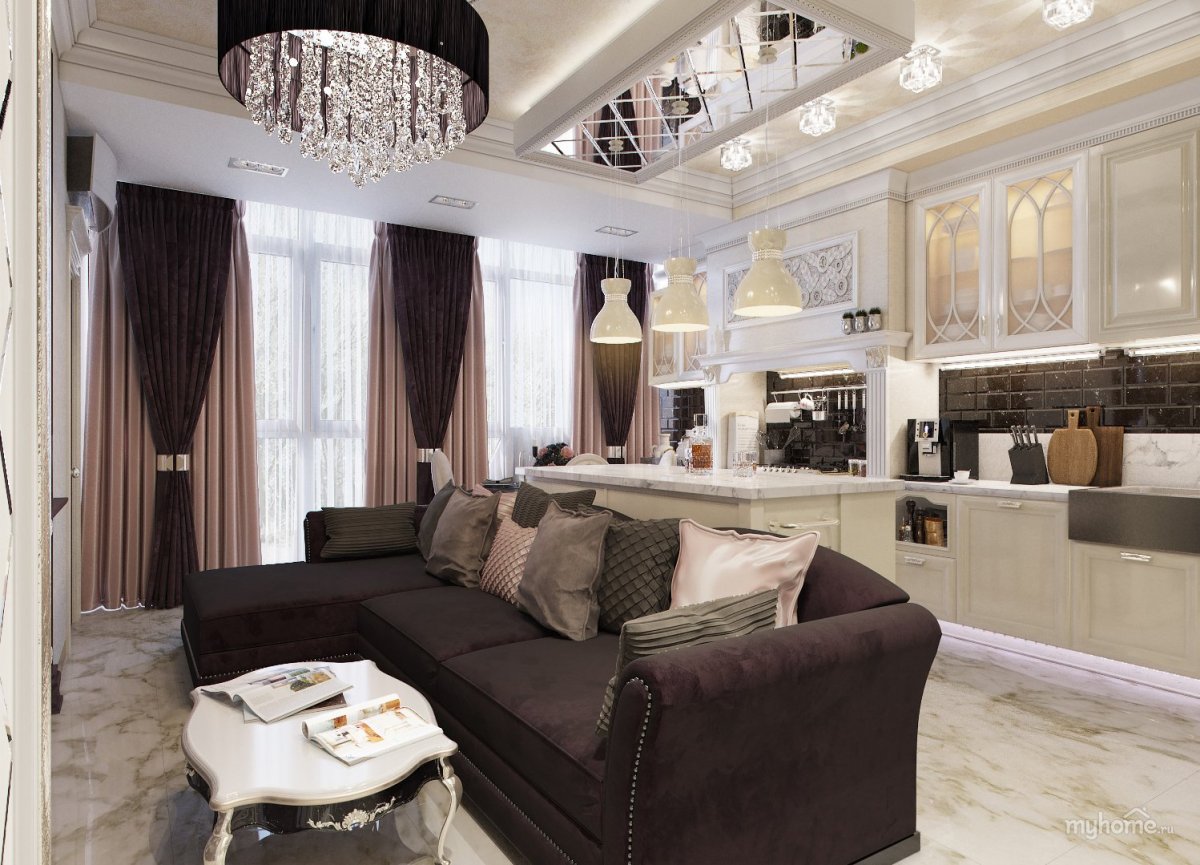 Большая кухня гостиная