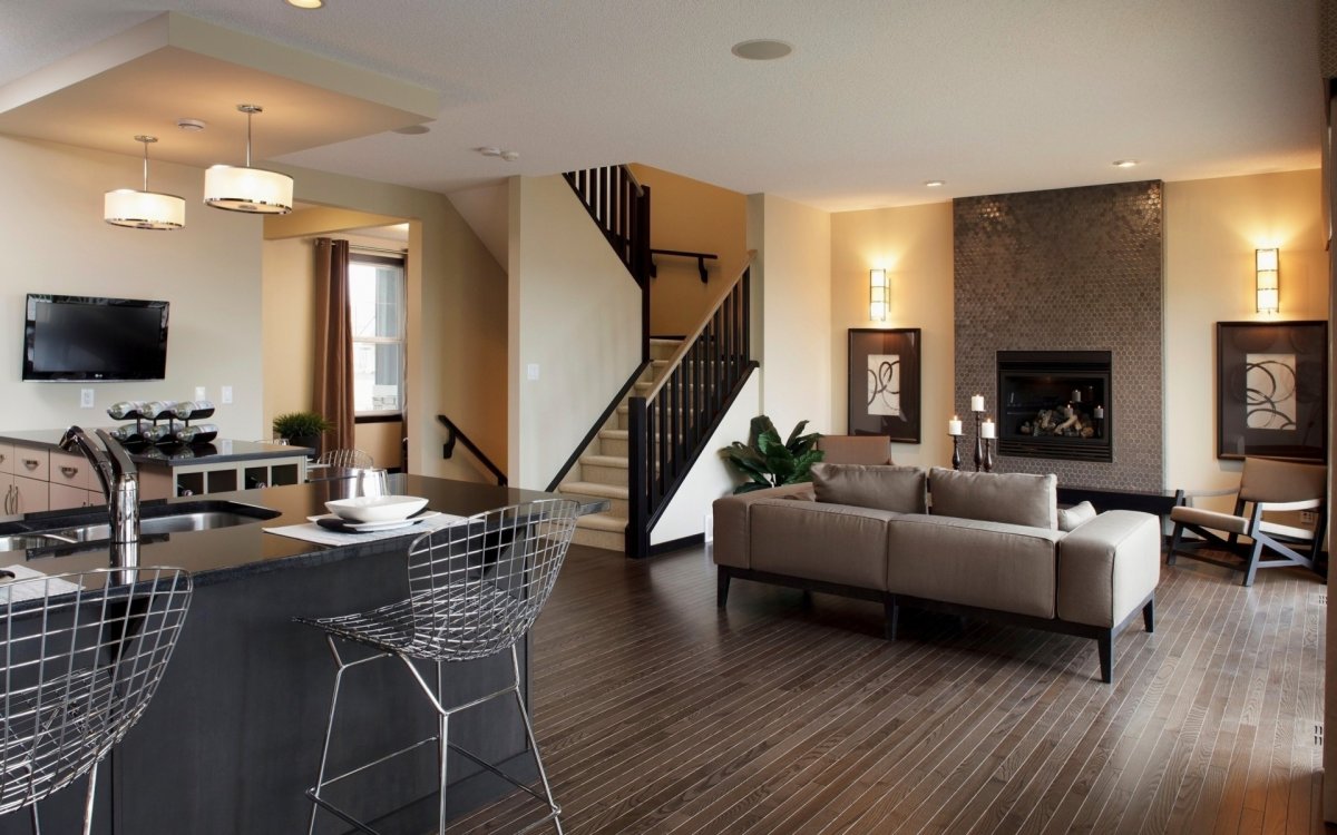 Гостиная совмещенная с кухней в современном стиле