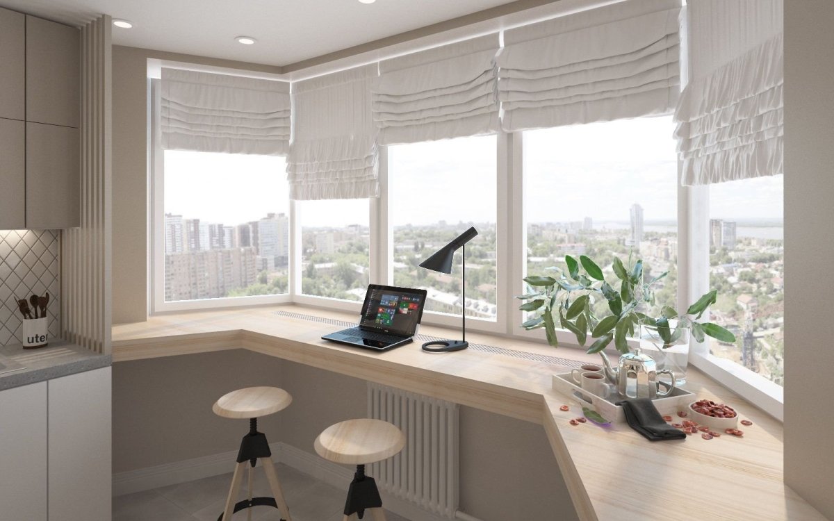 Стол-подоконник на кухне