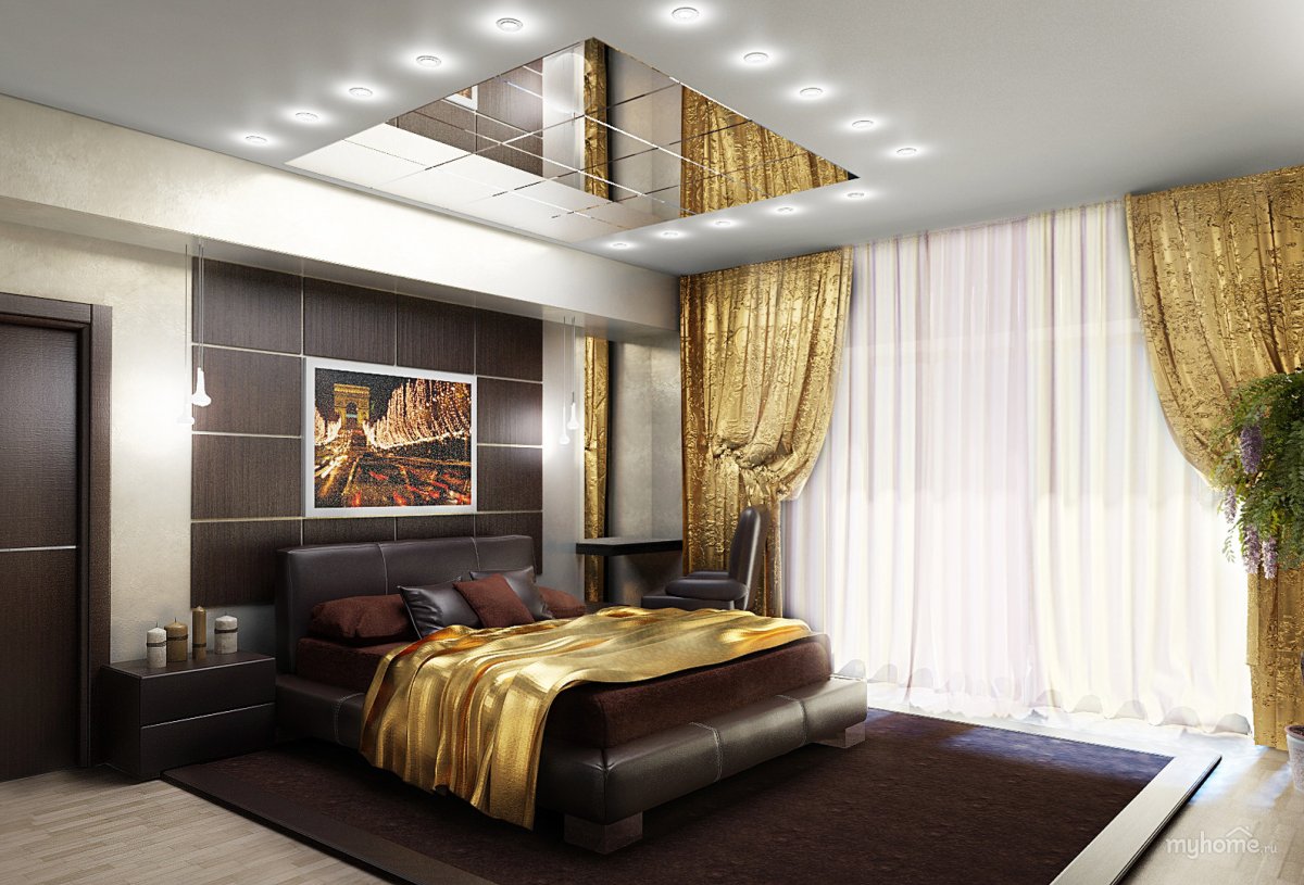 Спальня в коричнево золотистых тонах
