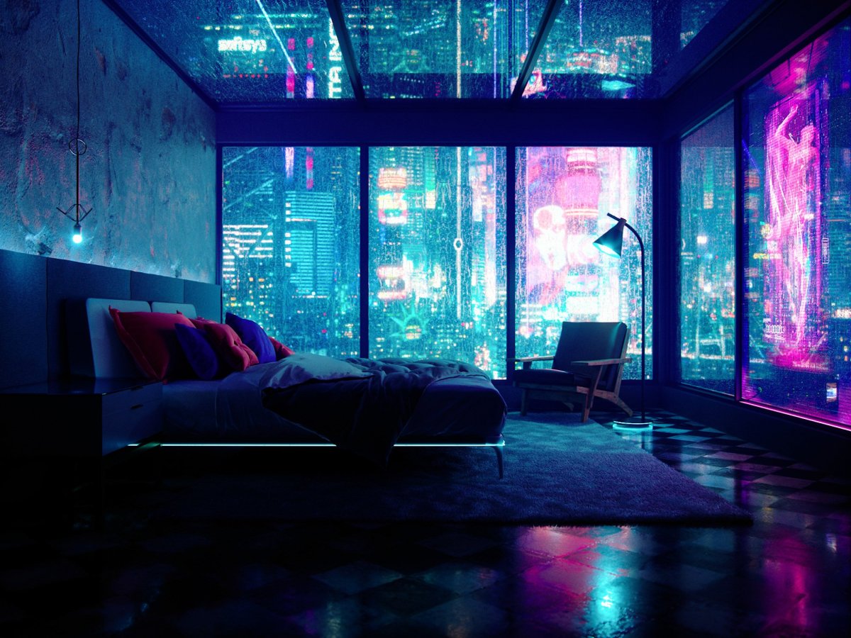 Комната в стиле киберпанк