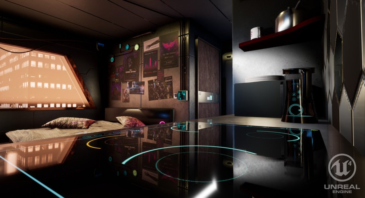 Интерьер киберпанк проект
