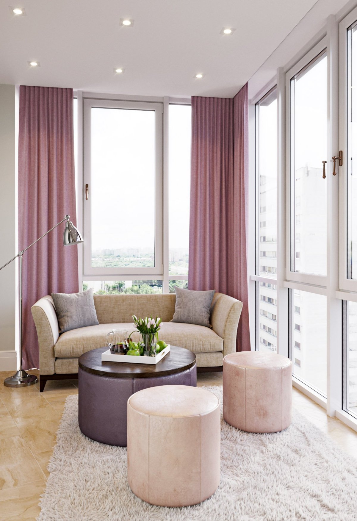 Шторы в эркере для гостиной