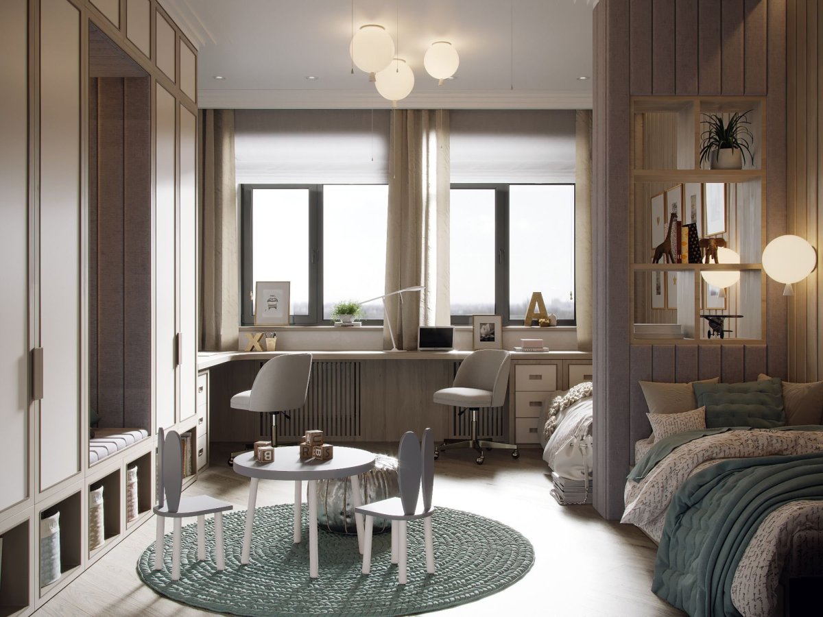 Комната с эркером для двоих детей