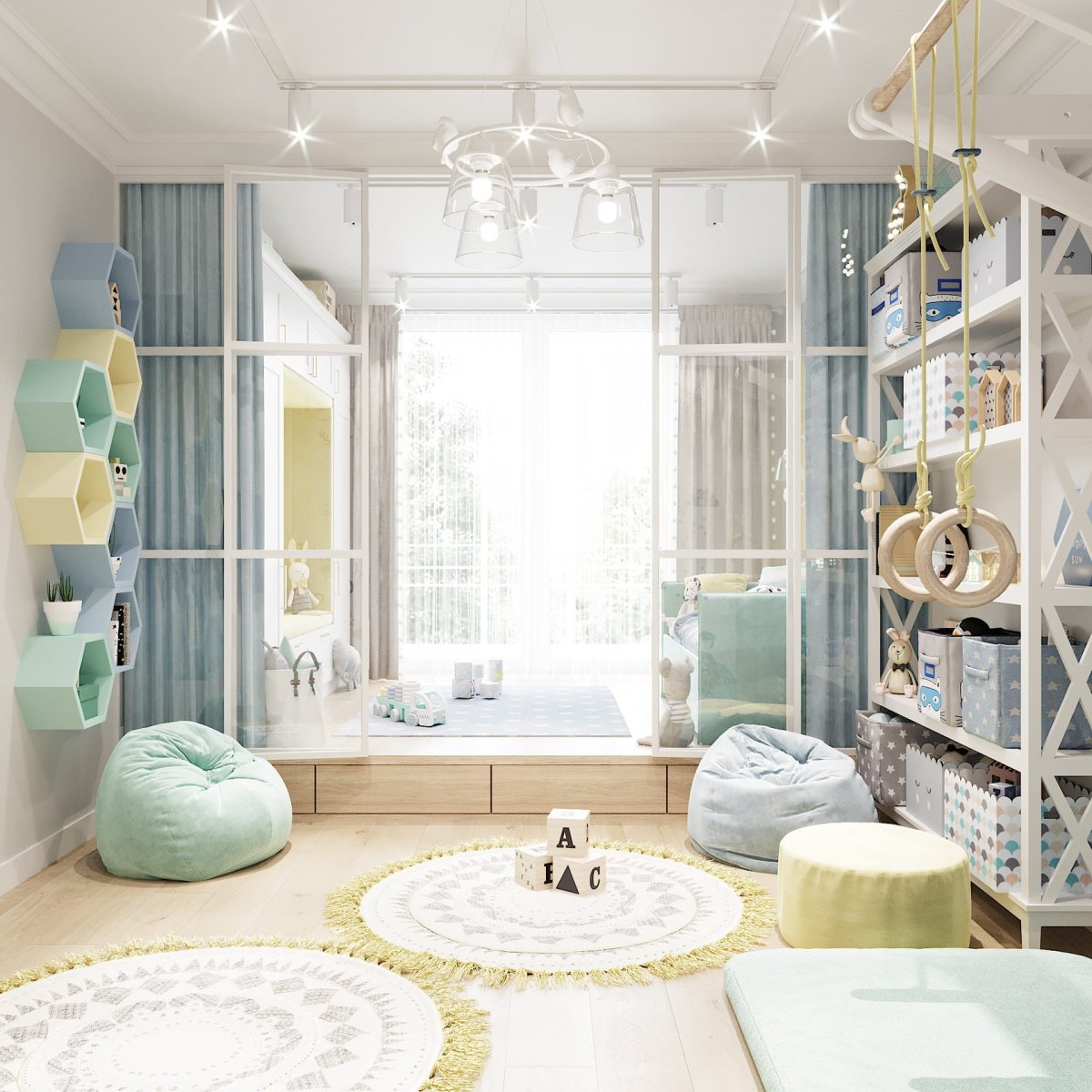 Стеллажи в интерьере детской