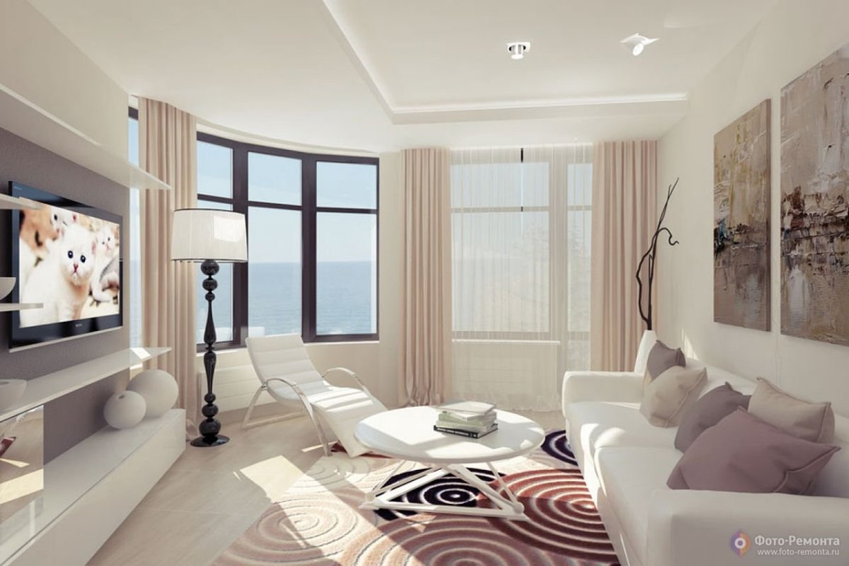 Гостиная с двумя окнами