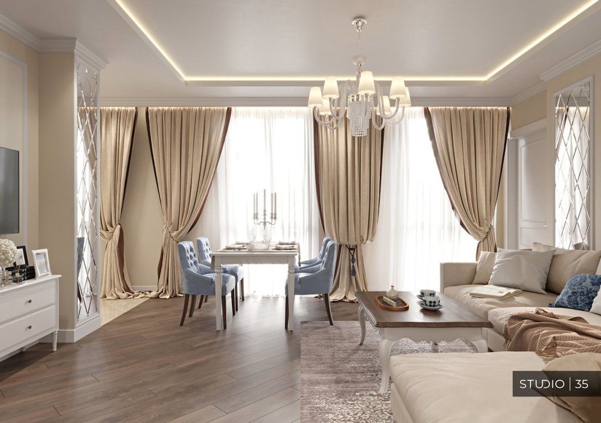 Гостиная с двумя окнами