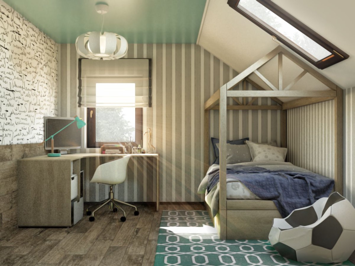 Детская для мальчика в мансарде